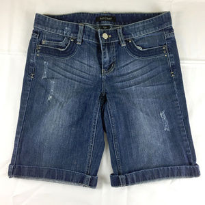 WHBM Noir Distressed Denim Blue Jean Cuffed Shorts
